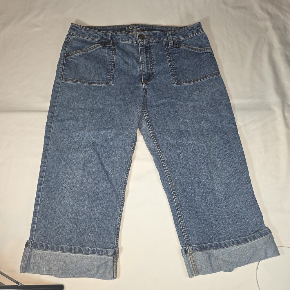 LA Blues Jeans Womens 16 Blue Denim Stretch Cuffed Cropped Straight Leg Capri